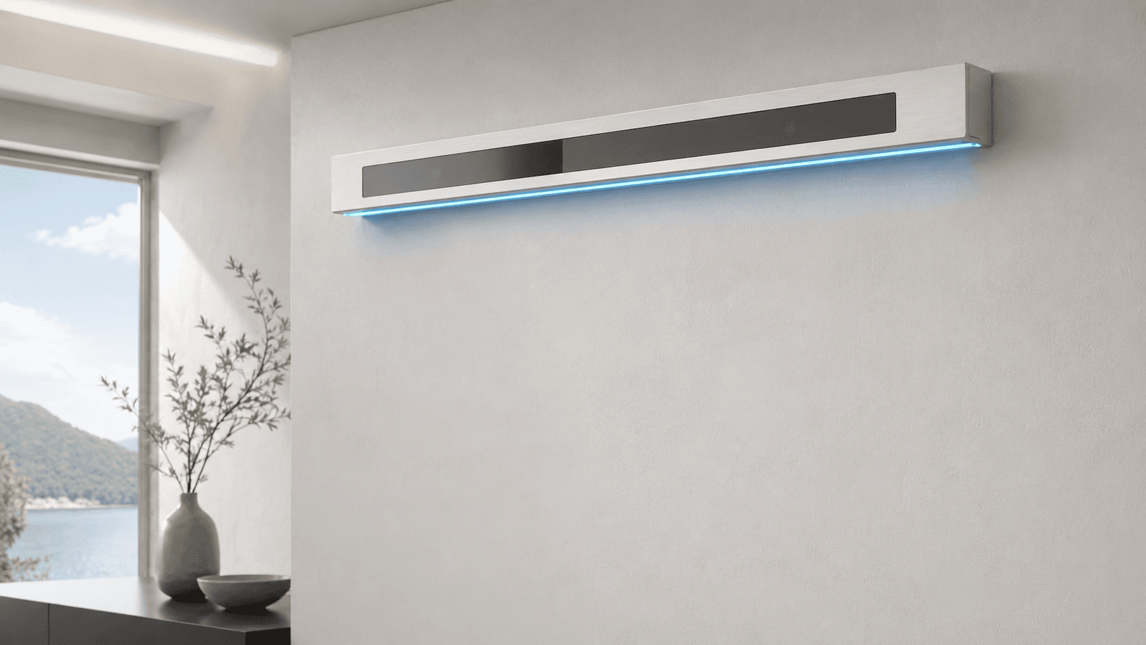 The Bar: a slim wall-mounted device with a soft blue light strip